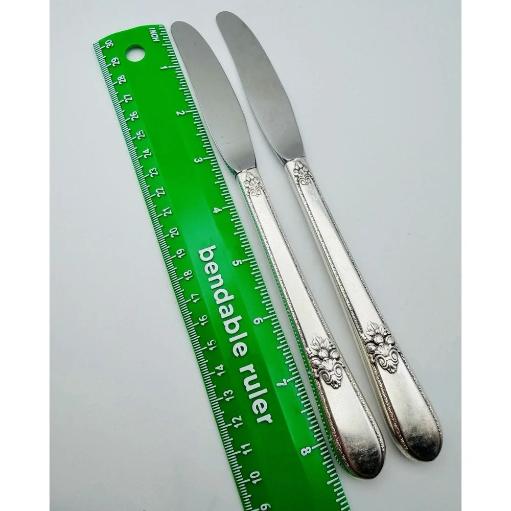 Pair (2) 1847 Rogers Bros ADORATION Silverplate Grille Knives 8.75